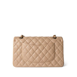 CHANEL Handbag Classic flap / Beige Beige / Tan Caviar Quilted Classic Flap Medium Light Gold Hardware - Redeluxe