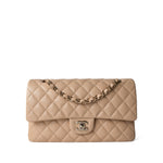 CHANEL Handbag Classic flap / Beige Beige / Tan Caviar Quilted Classic Flap Medium Light Gold Hardware - Redeluxe