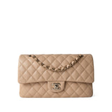 CHANEL Handbag Classic flap / Beige Beige / Tan Caviar Quilted Classic Flap Medium Light Gold Hardware - Redeluxe