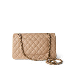 CHANEL Handbag Classic flap / Beige Beige / Tan Caviar Quilted Classic Flap Medium Light Gold Hardware - Redeluxe