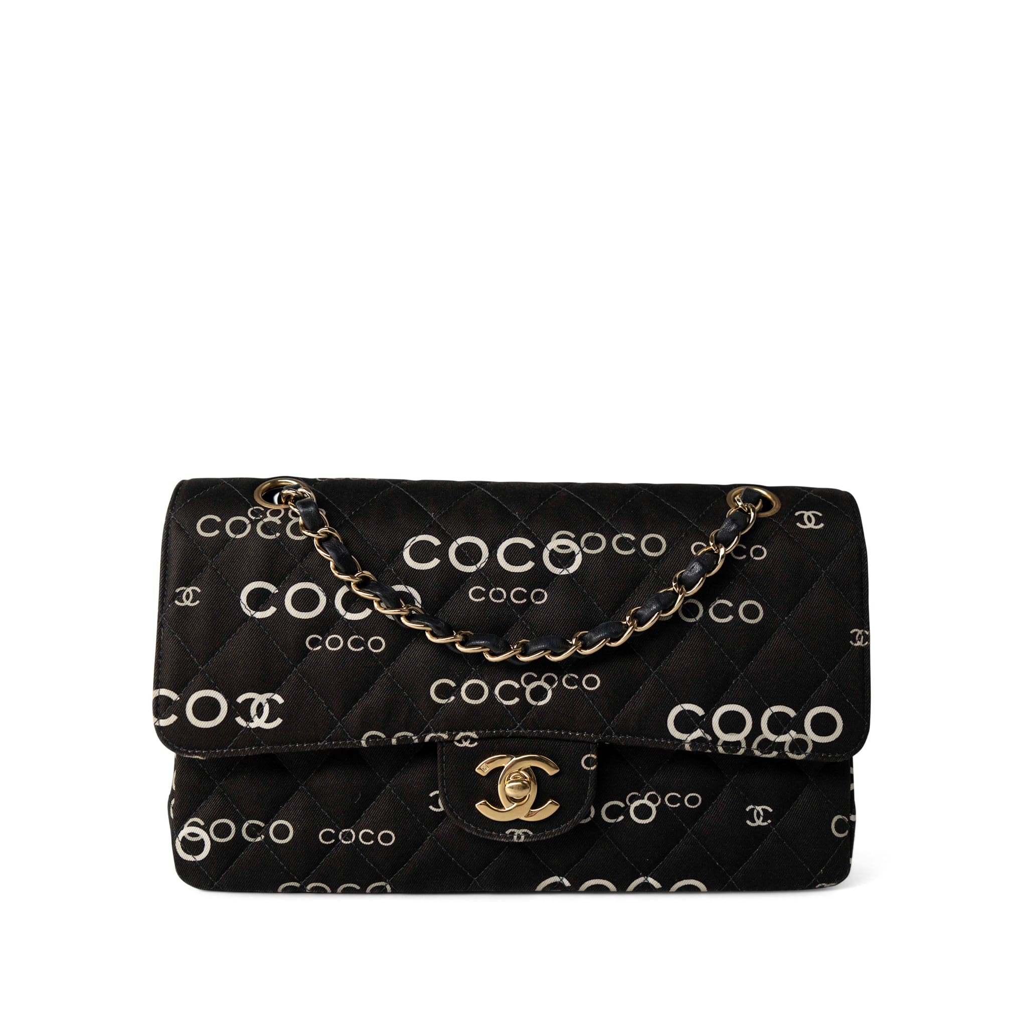CHANEL Handbag Classic Flap / Black Black Canvas Quilted COCO Medium Classic Flap Light Gold Hardware - Redeluxe