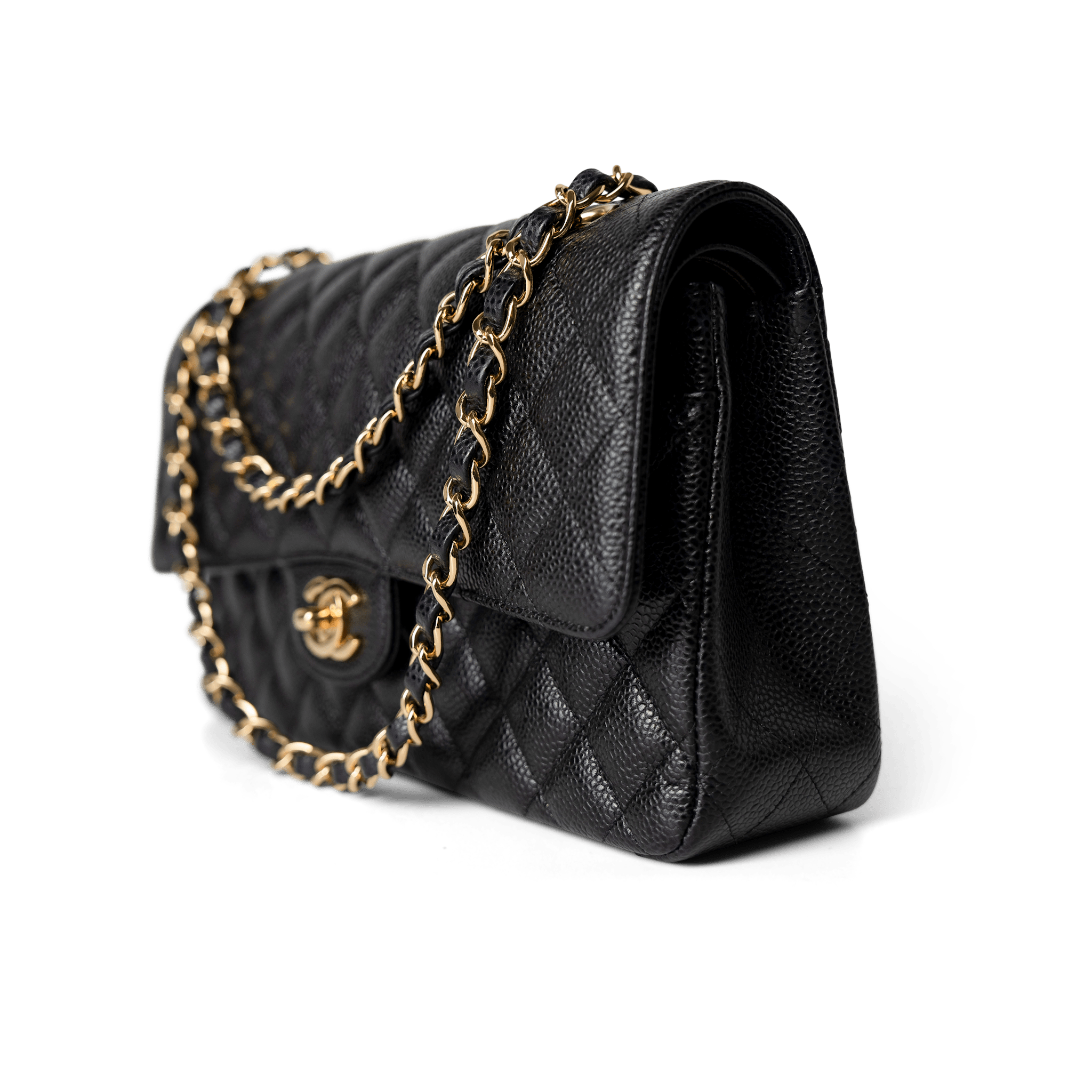 CHANEL Handbag Classic Flap / Black Black Caviar Quilted Classic Flap Medium Gold Hardware - Redeluxe