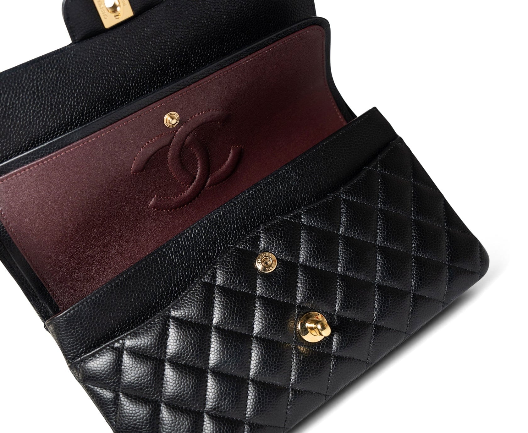 CHANEL Handbag Classic flap / Black Black Caviar Quilted Classic Flap Medium Gold Hardware - Redeluxe