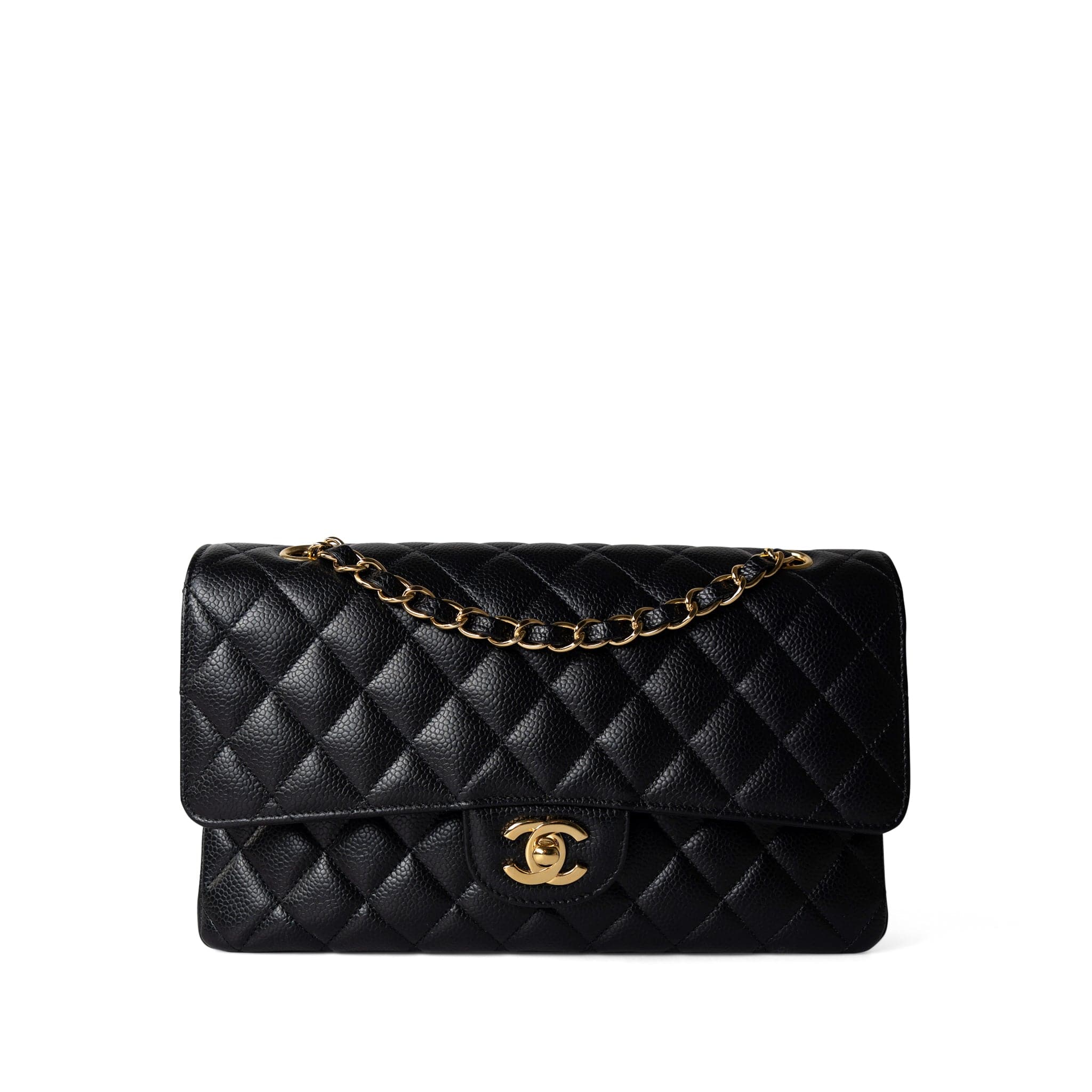 CHANEL Handbag Classic flap / Black Black Caviar Quilted Classic Flap Medium Gold Hardware - Redeluxe