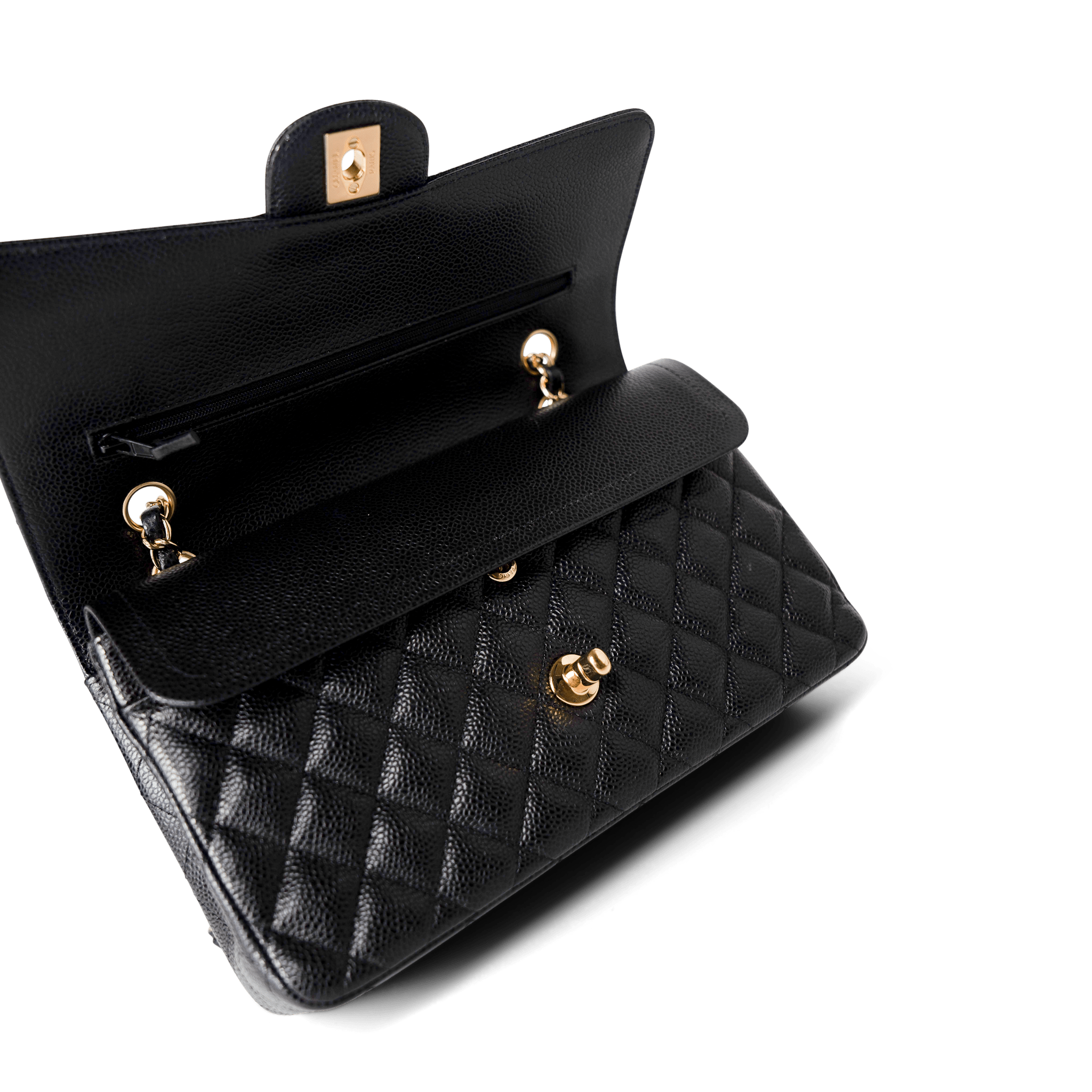 CHANEL Handbag Classic Flap / Black Black Caviar Quilted Classic Flap Medium Gold Hardware - Redeluxe