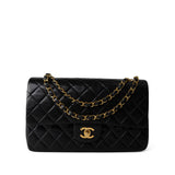 CHANEL Handbag Classic Flap / Black Vintage Black Lambskin Quilted Classic Flap Medium Gold Hardware - Redeluxe