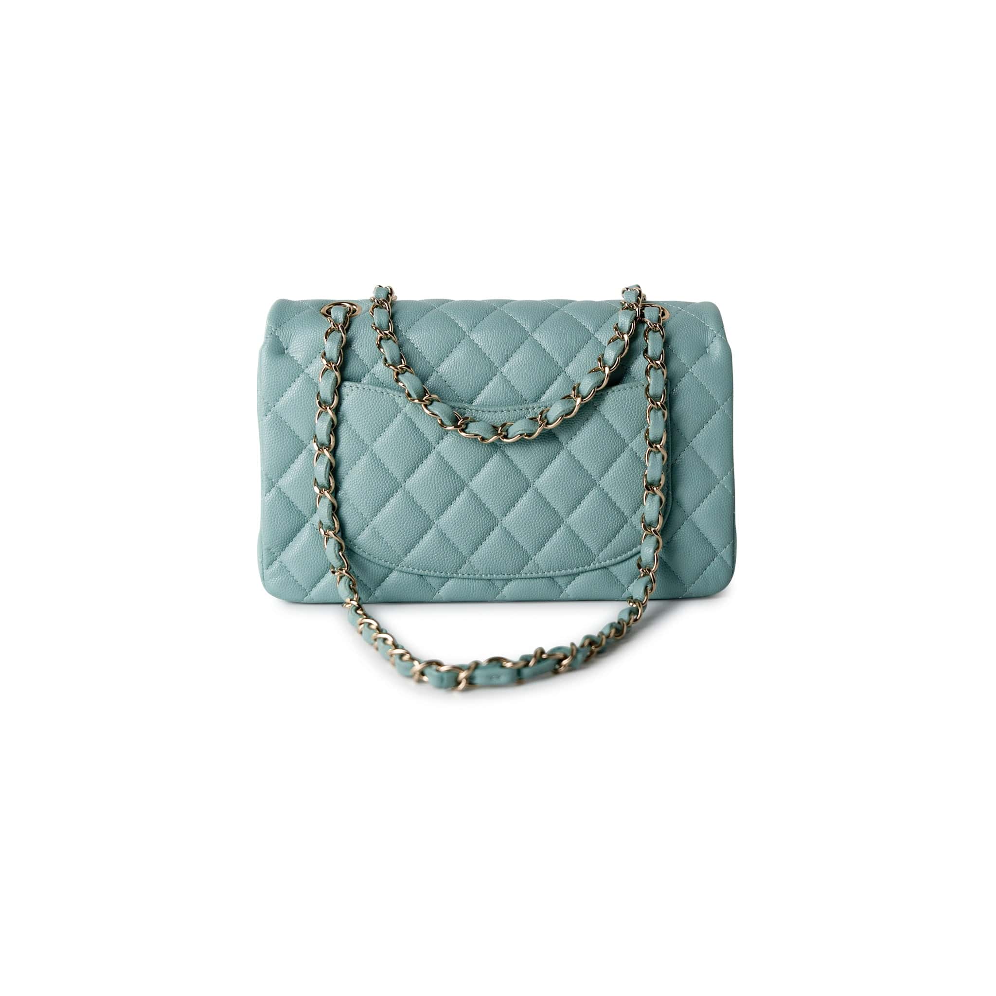 CHANEL Handbag Classic flap / Blue 19C Tiffany Blue Caviar Quilted Classic Flap Small Light Gold Hardware - Redeluxe