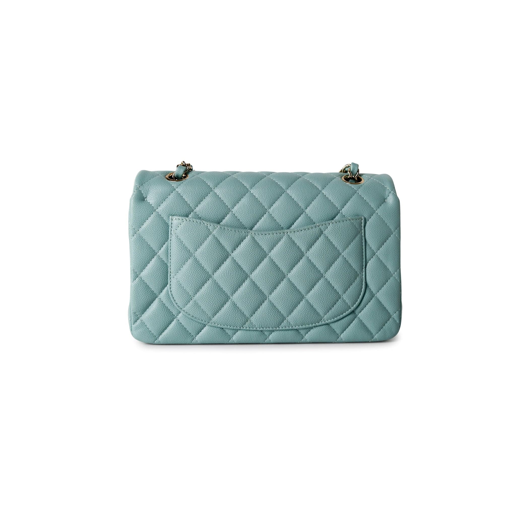 CHANEL Handbag Classic flap / Blue 19C Tiffany Blue Caviar Quilted Classic Flap Small Light Gold Hardware - Redeluxe