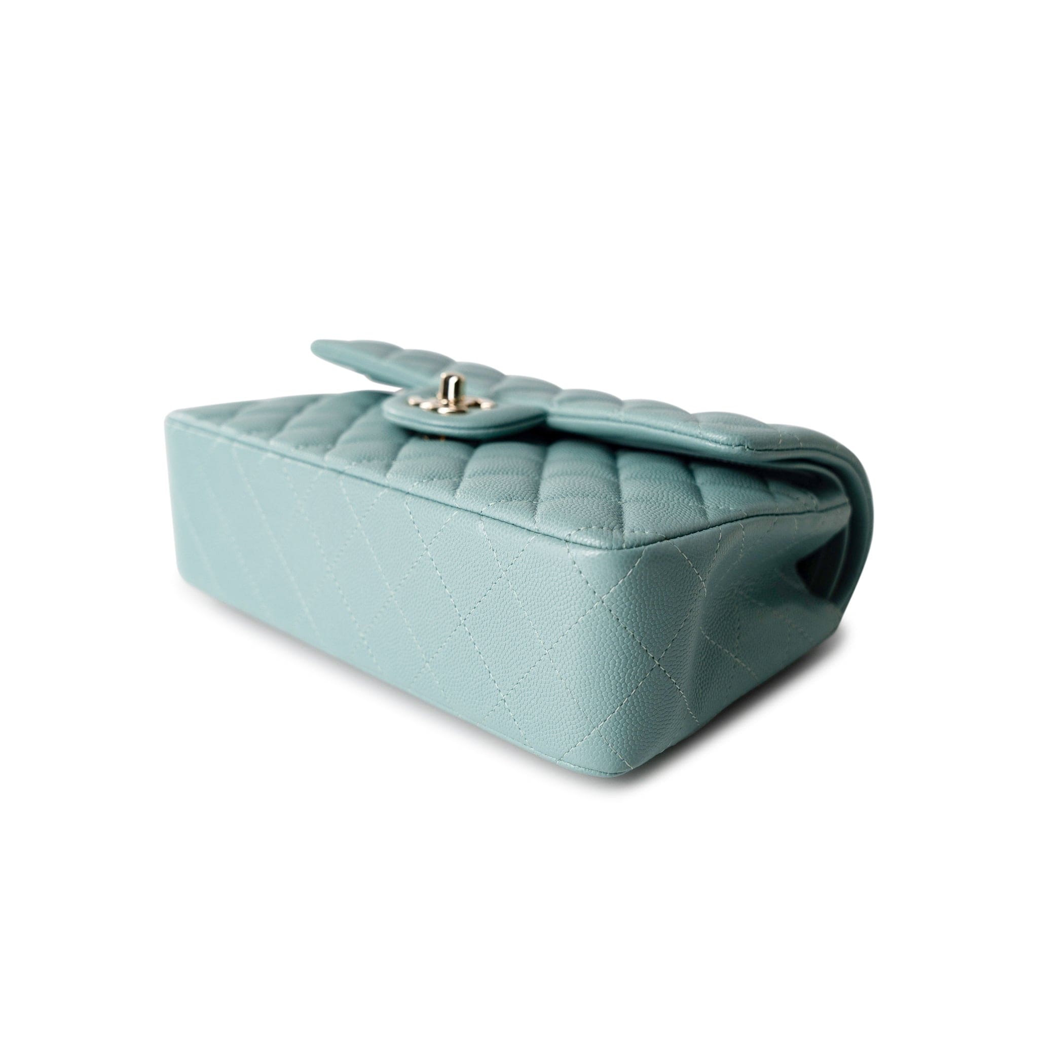 CHANEL Handbag Classic flap / Blue 19C Tiffany Blue Caviar Quilted Classic Flap Small Light Gold Hardware - Redeluxe