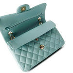 CHANEL Handbag Classic flap / Blue 19C Tiffany Blue Caviar Quilted Classic Flap Small Light Gold Hardware - Redeluxe