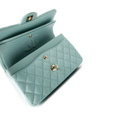 CHANEL Handbag Classic flap / Blue 19C Tiffany Blue Caviar Quilted Classic Flap Small Light Gold Hardware - Redeluxe