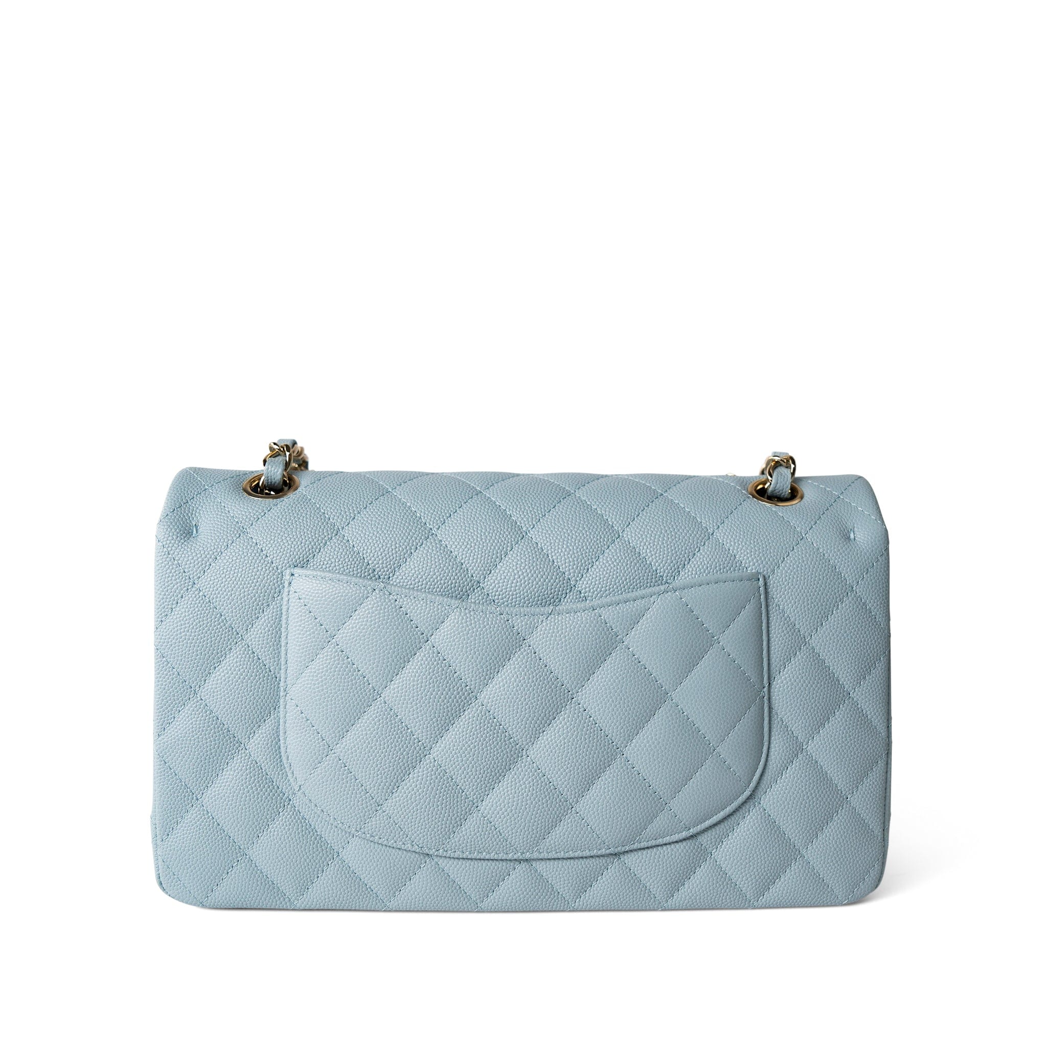 CHANEL Handbag Classic flap / Blue 22P Light Blue Caviar Quilted Classic Flap Medium Light Gold Hardware - Redeluxe