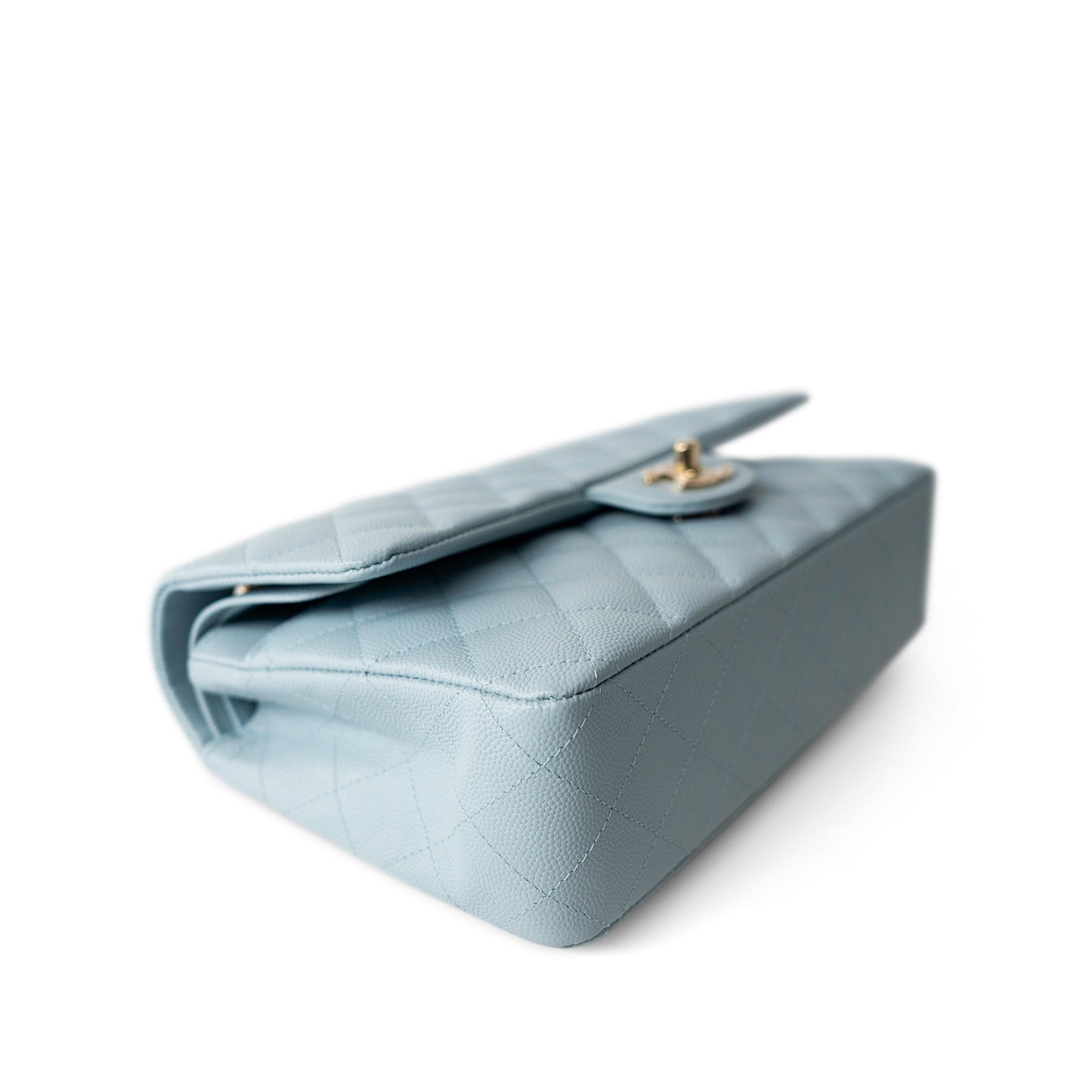 CHANEL Handbag Classic flap / Blue 22P Light Blue Caviar Quilted Classic Flap Medium Light Gold Hardware - Redeluxe