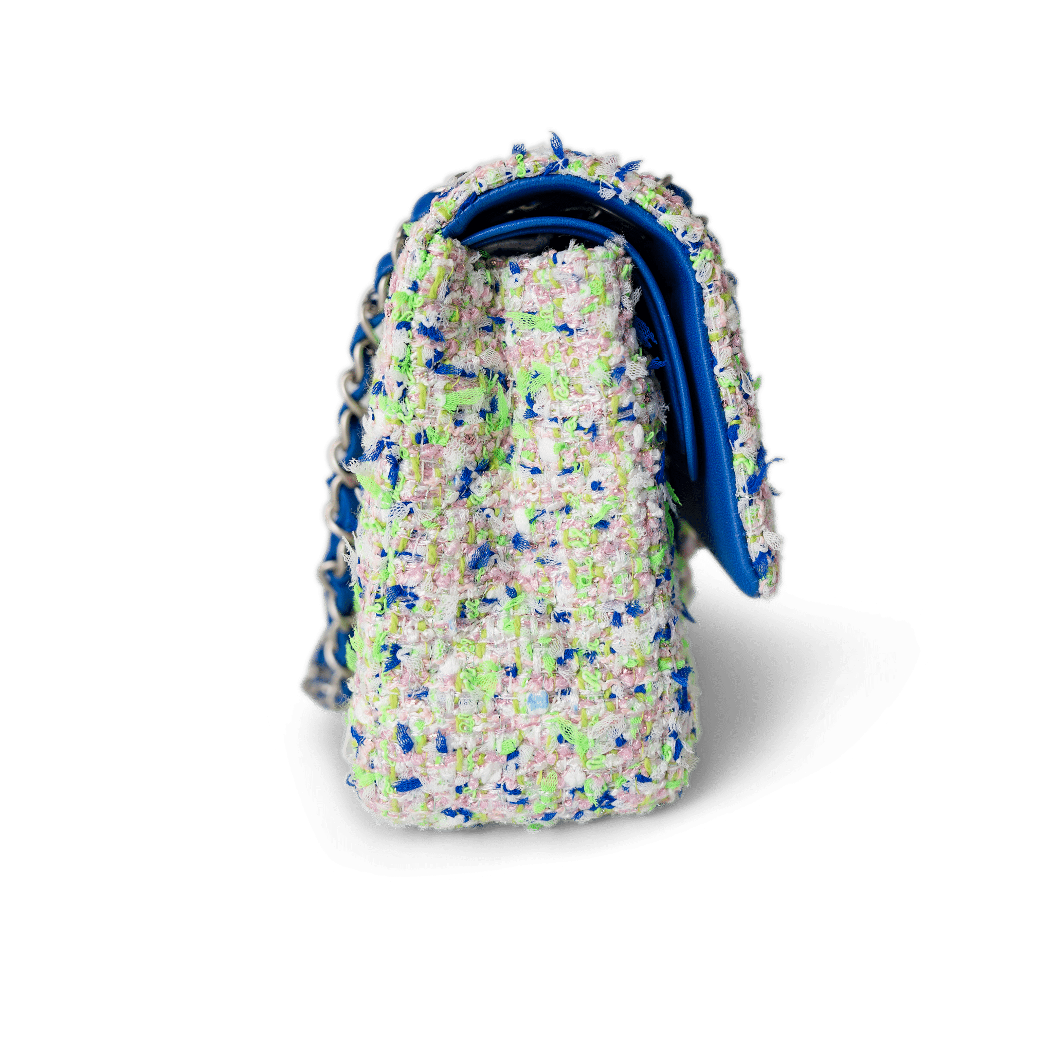 CHANEL Handbag Classic Flap / White 23S White Blue Green Tweed Quilted Classic Flap Medium - Redeluxe