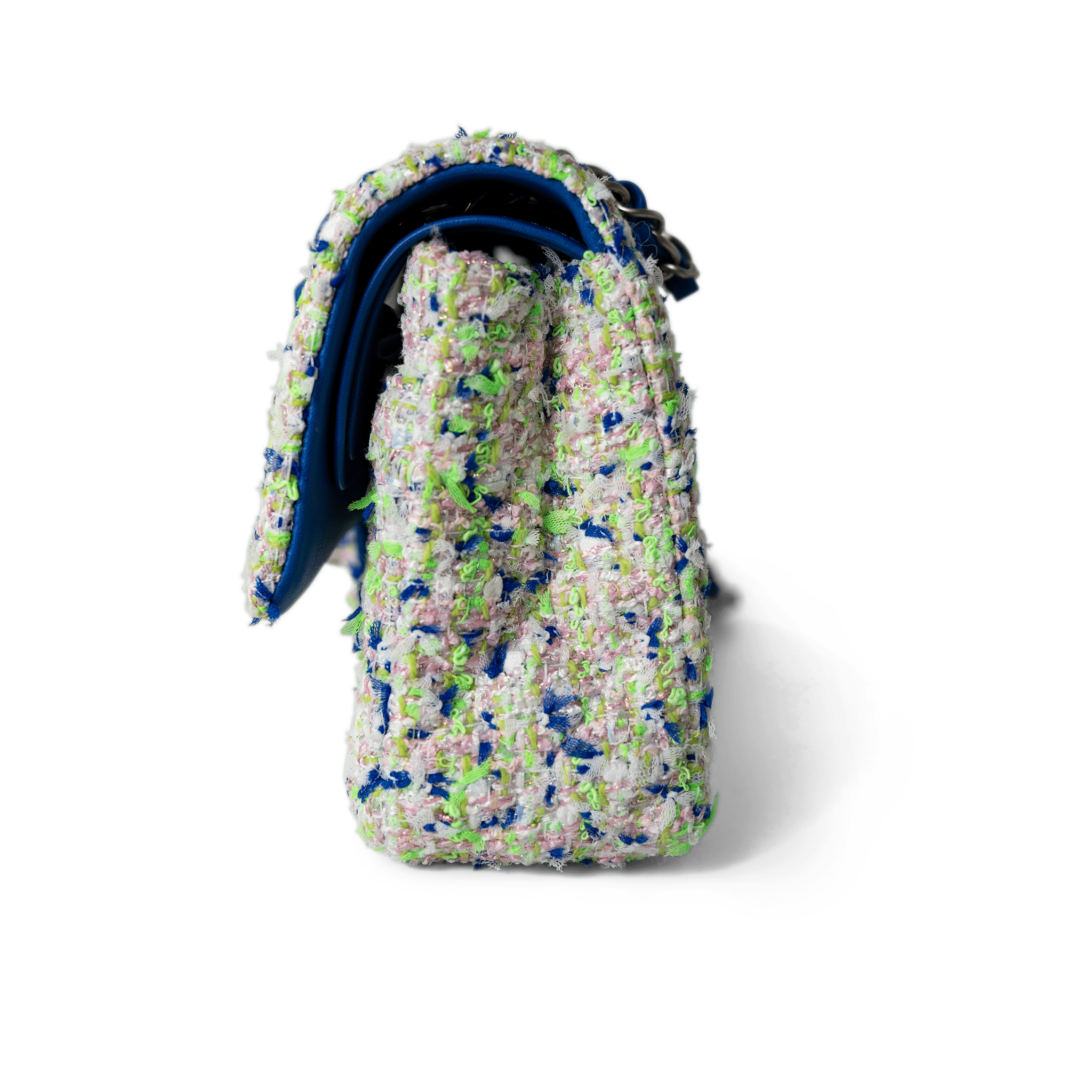 CHANEL Handbag Classic Flap / White 23S White Blue Green Tweed Quilted Classic Flap Medium - Redeluxe
