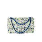 CHANEL Handbag Classic Flap / White 23S White Blue Green Tweed Quilted Classic Flap Medium - Redeluxe