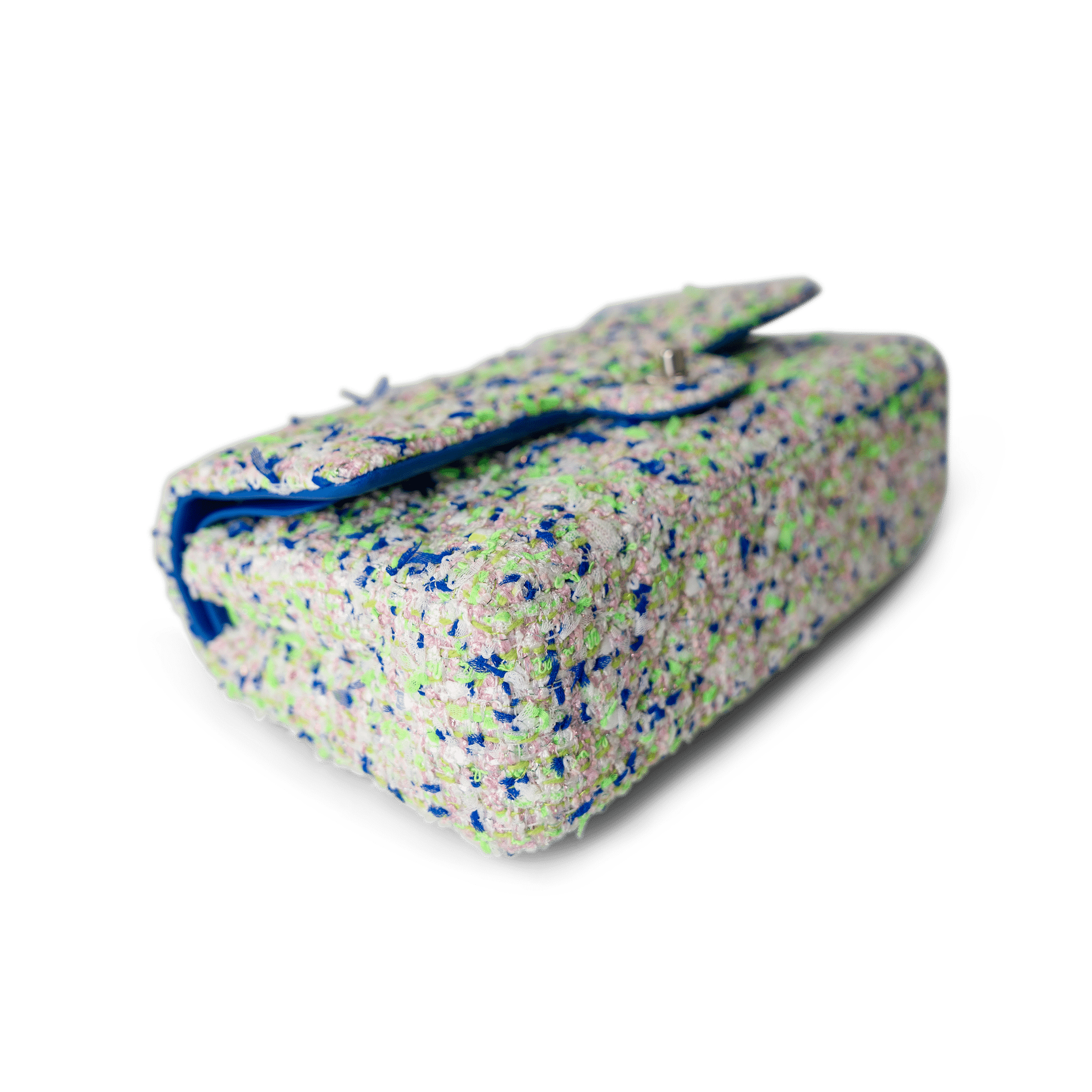 CHANEL Handbag Classic Flap / White 23S White Blue Green Tweed Quilted Classic Flap Medium - Redeluxe