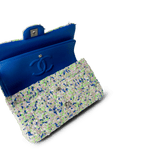 CHANEL Handbag Classic Flap / White 23S White Blue Green Tweed Quilted Classic Flap Medium - Redeluxe