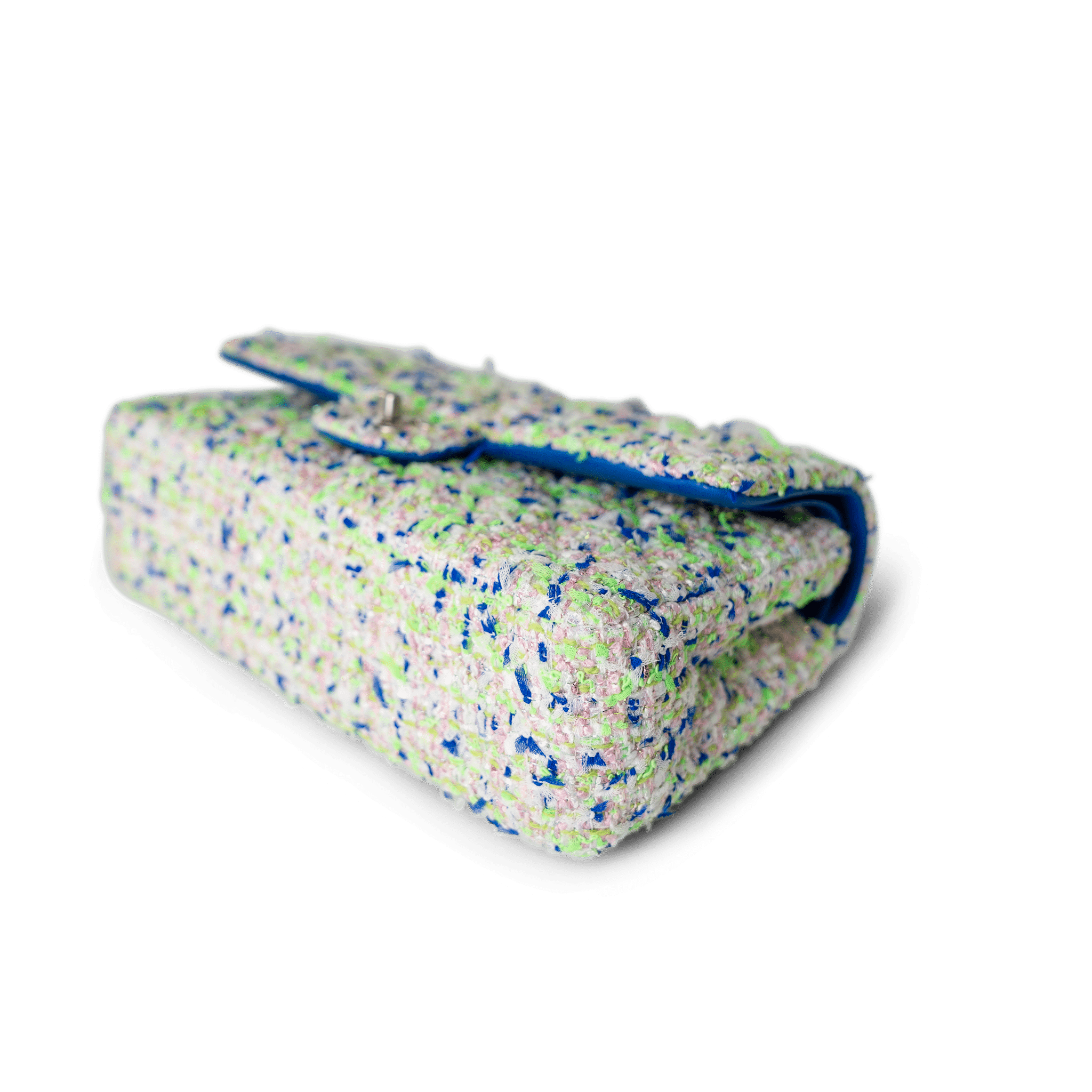 CHANEL Handbag Classic Flap / White 23S White Blue Green Tweed Quilted Classic Flap Medium - Redeluxe