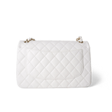 CHANEL Handbag Classic Flap / White White Caviar Quilted Jumbo Classic Flap Light Gold Hardware - Redeluxe