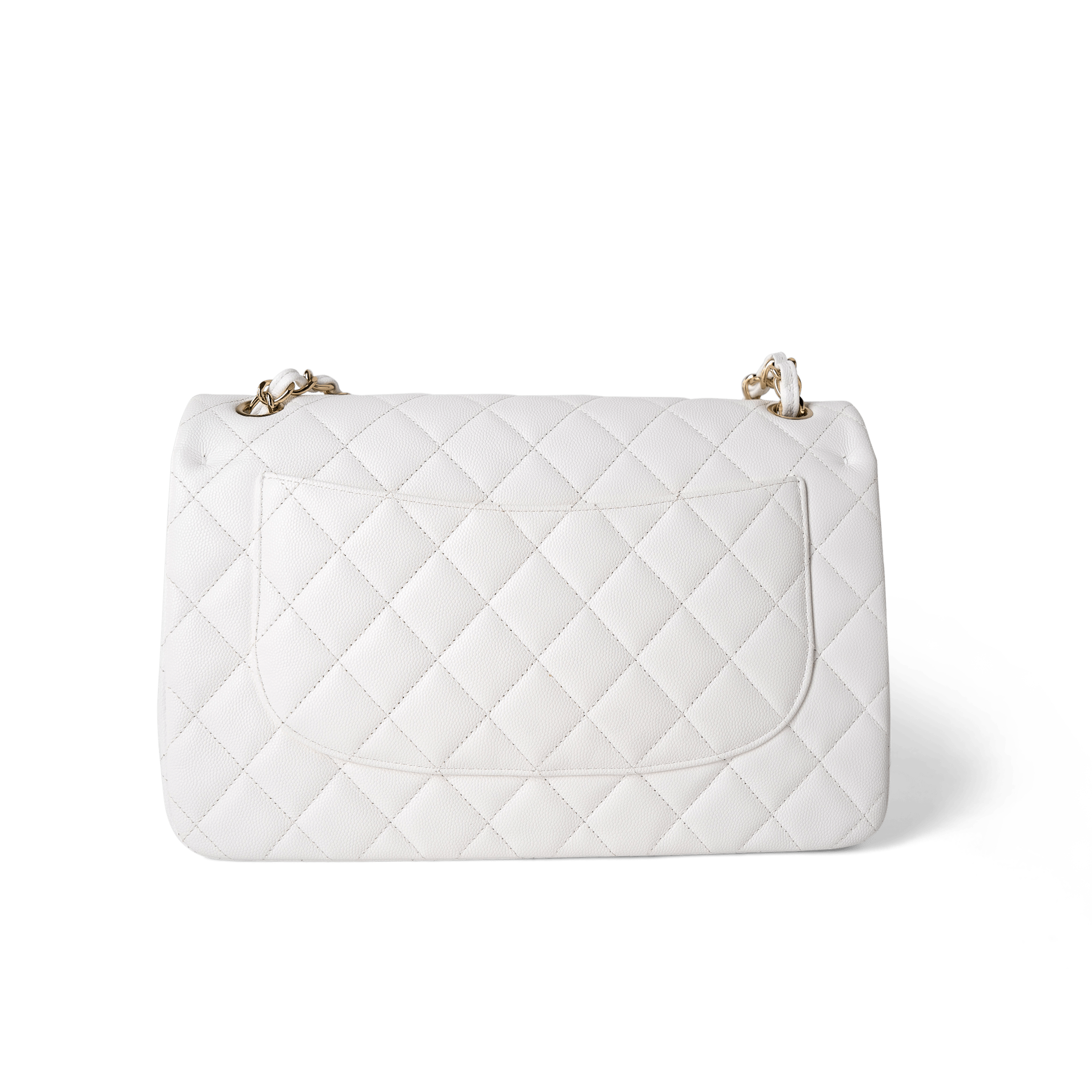 CHANEL Handbag Classic Flap / White White Caviar Quilted Jumbo Classic Flap Light Gold Hardware - Redeluxe