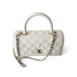 CHANEL Handbag Coco handle / White 21A White Caviar Quilted Coco Handle Small Light Gold Hardware - Redeluxe