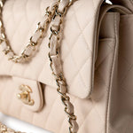 CHANEL Handbag Cream 20C Light Beige Caviar Quilted Classic Flap Medium Light Gold Hardware - Redeluxe