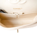 CHANEL Handbag Cream 20C Light Beige Caviar Quilted Classic Flap Medium Light Gold Hardware - Redeluxe