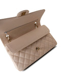 CHANEL Handbag Cream 20C Light Beige Caviar Quilted Classic Flap Medium Light Gold Hardware - Redeluxe
