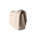 CHANEL Handbag Cream 20C Light Beige Caviar Quilted Classic Flap Medium Light Gold Hardware - Redeluxe