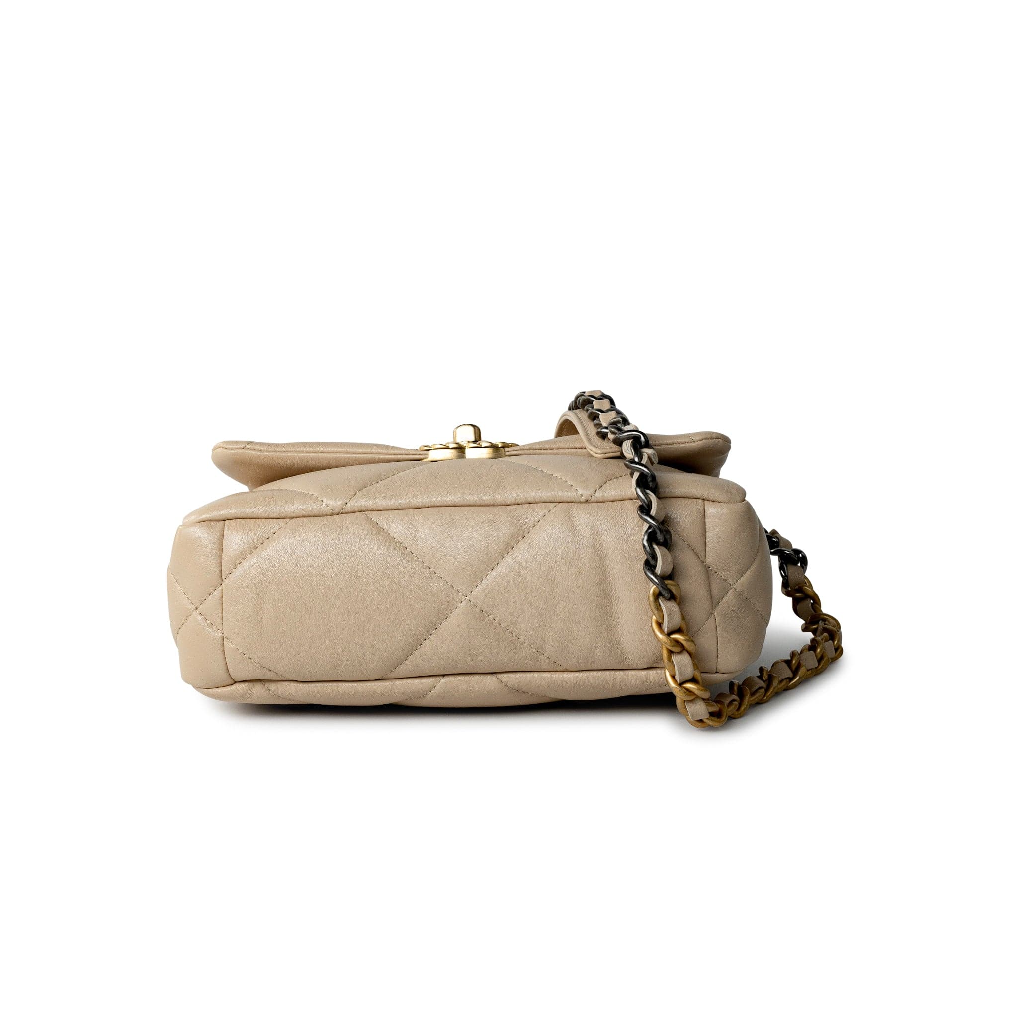 CHANEL Handbag Cream 21B Beige Lambskin Quilted 19 Flap Small Mixed Hardware - Redeluxe