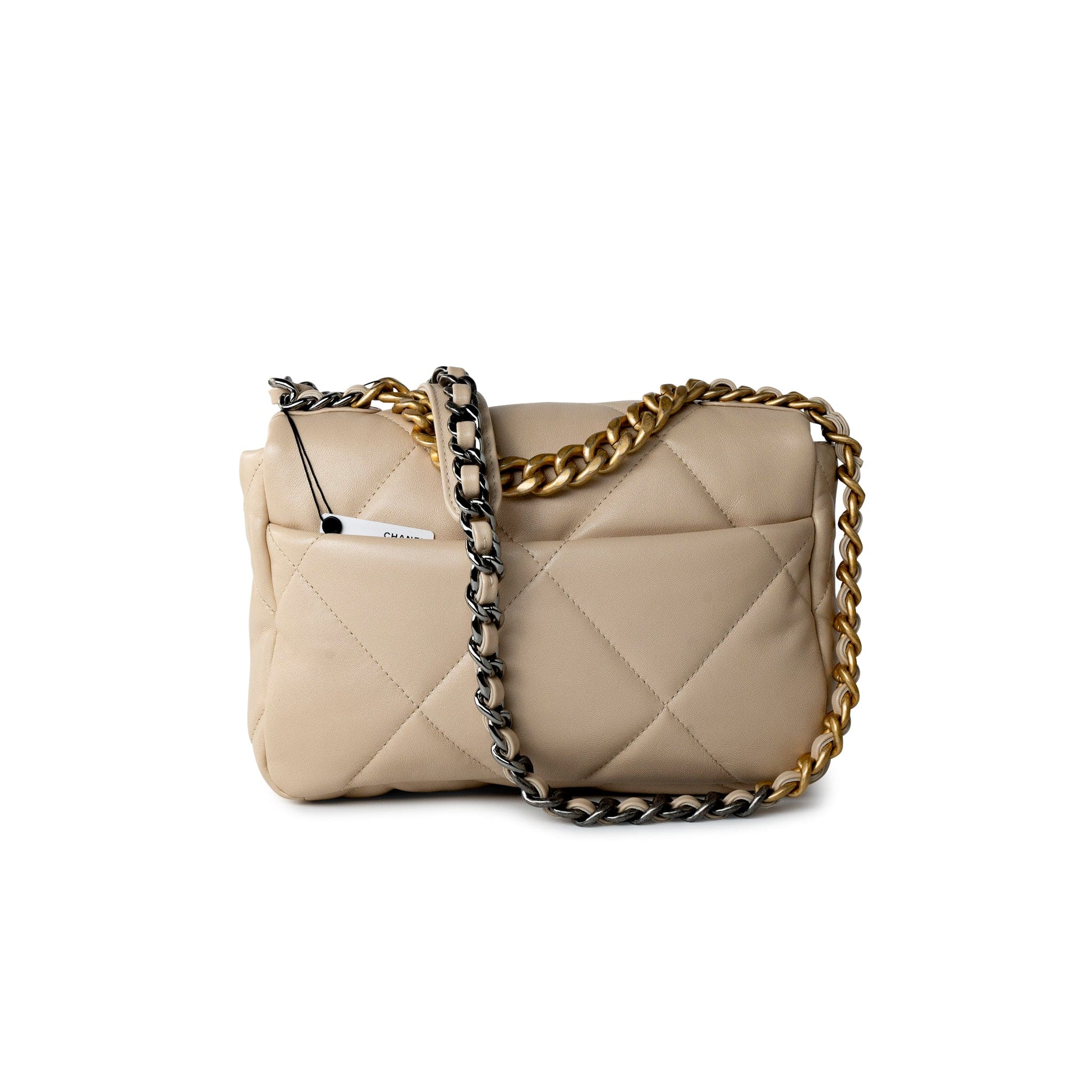 CHANEL Handbag Cream 21B Beige Lambskin Quilted 19 Flap Small Mixed Hardware - Redeluxe