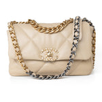 CHANEL Handbag Cream 22S Beige Lambskin Quilted Small 19 Flap Mixed Hardware - Redeluxe