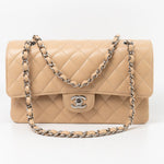 CHANEL Handbag Cream Beige Clair Caviar Quilted Classic Flap Medium Silver Hardware - Redeluxe