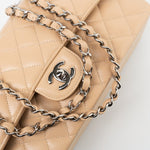 CHANEL Handbag Cream Beige Clair Caviar Quilted Classic Flap Medium Silver Hardware - Redeluxe