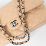 CHANEL Handbag Cream Beige Clair Caviar Quilted Classic Flap Medium Silver Hardware - Redeluxe