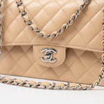 CHANEL Handbag Cream Beige Clair Caviar Quilted Classic Flap Medium Silver Hardware - Redeluxe