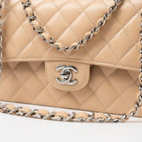 CHANEL Handbag Cream Beige Clair Caviar Quilted Classic Flap Medium Silver Hardware - Redeluxe