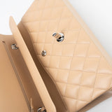 CHANEL Handbag Cream Beige Clair Caviar Quilted Classic Flap Medium Silver Hardware - Redeluxe