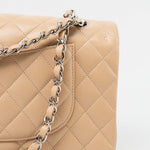 CHANEL Handbag Cream Beige Clair Caviar Quilted Classic Flap Medium Silver Hardware - Redeluxe