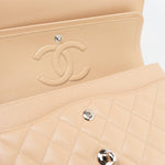 CHANEL Handbag Cream Beige Clair Caviar Quilted Classic Flap Medium Silver Hardware - Redeluxe