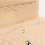 CHANEL Handbag Cream Beige Clair Caviar Quilted Classic Flap Medium Silver Hardware - Redeluxe