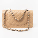 CHANEL Handbag Cream Beige Clair Caviar Quilted Classic Flap Medium Silver Hardware - Redeluxe