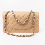 CHANEL Handbag Cream Beige Clair Caviar Quilted Classic Flap Medium Silver Hardware - Redeluxe