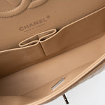 CHANEL Handbag Cream Beige Clair Caviar Quilted Classic Flap Medium Silver Hardware - Redeluxe