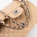 CHANEL Handbag Cream Beige Clair Caviar Quilted Classic Flap Medium Silver Hardware - Redeluxe