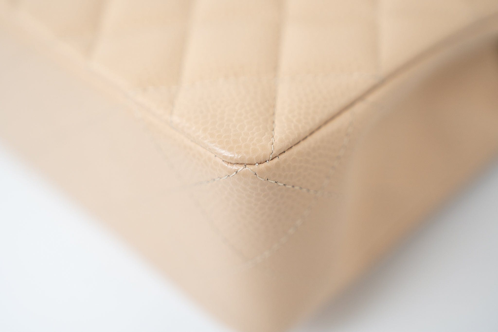 CHANEL Handbag Cream Beige Clair Caviar Quilted Classic Flap Small Silver Hardware - Redeluxe