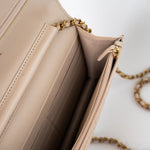 CHANEL Handbag Cream Nude/ Ecru Lambskin Quilted Chain Around Wallet On Chain WOC Aged Gold Hardware - Redeluxe
