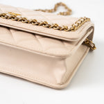 CHANEL Handbag Cream Nude/ Ecru Lambskin Quilted Chain Around Wallet On Chain WOC Aged Gold Hardware - Redeluxe