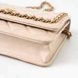 CHANEL Handbag Cream Nude/ Ecru Lambskin Quilted Chain Around Wallet On Chain WOC Aged Gold Hardware - Redeluxe